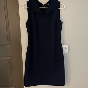 Macy’s navy cowl neck sheath dress